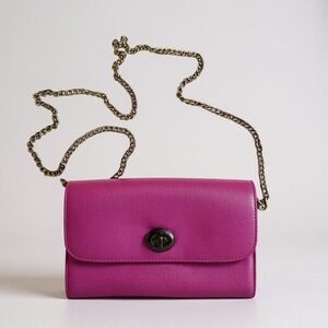 Coach Metallic‎ Pink Leather Crossbody Bag Turn Lock Mini Purse 7x9